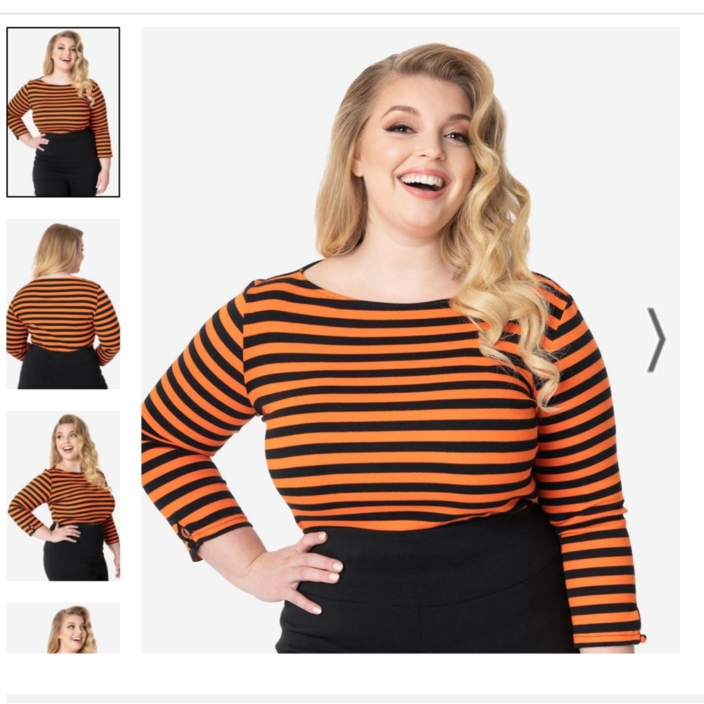 Unique Vintage Black & Orange Stripe Knit Three-Quarter Sleeve Gracie Top